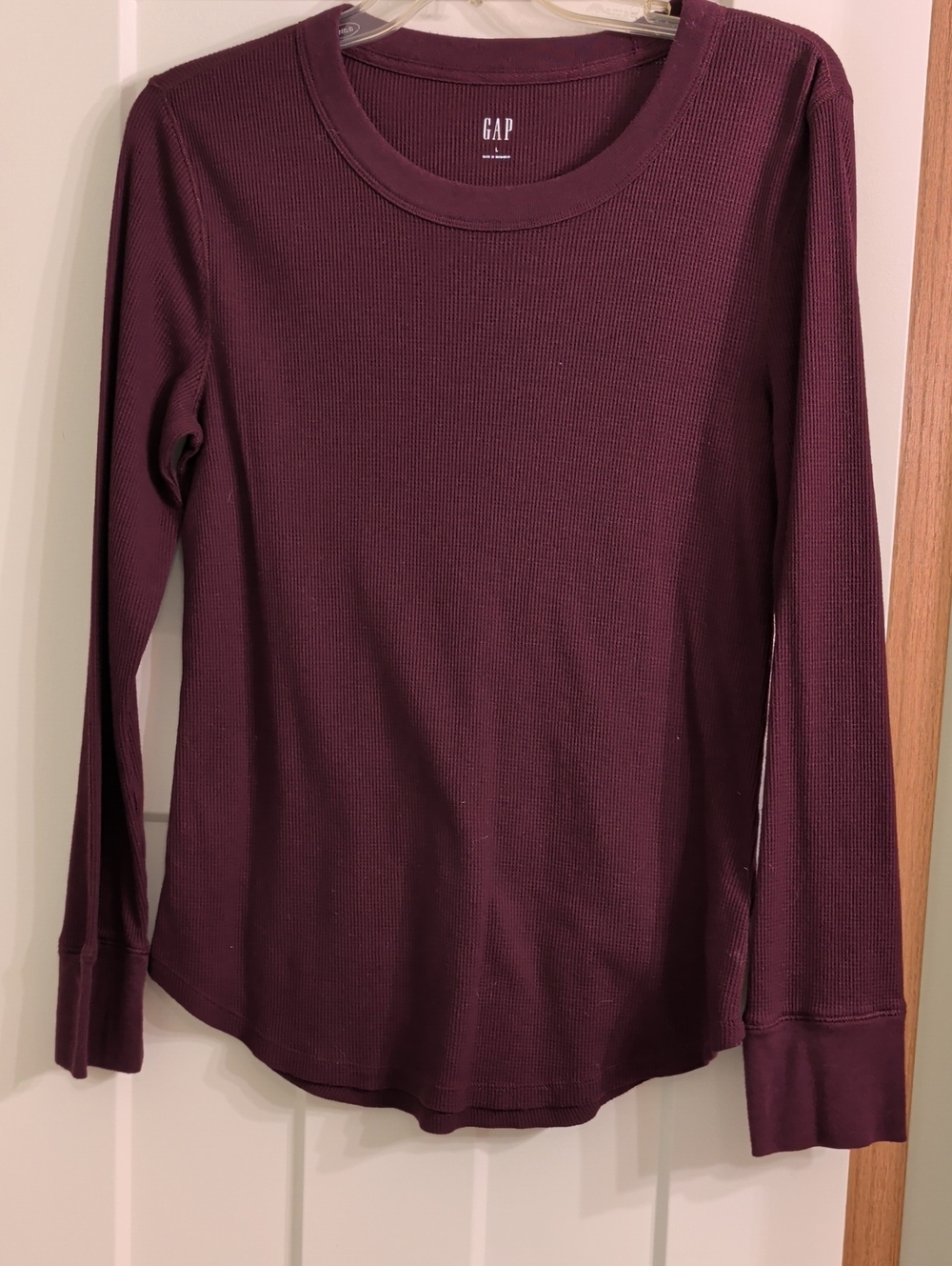 GAP Long-Sleeve Waffle Knit Top in Plum